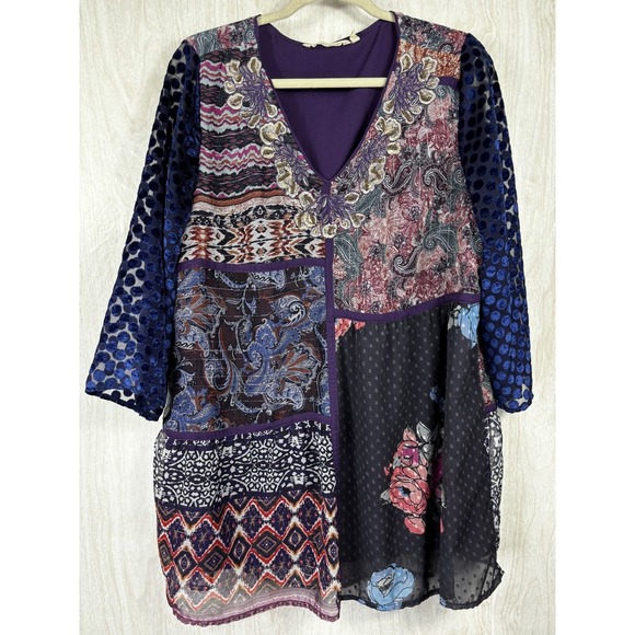 Soft Surroundings Patchwork Tunic Boho Mixed Media Embroidered Petite XL - Picture 2 of 9